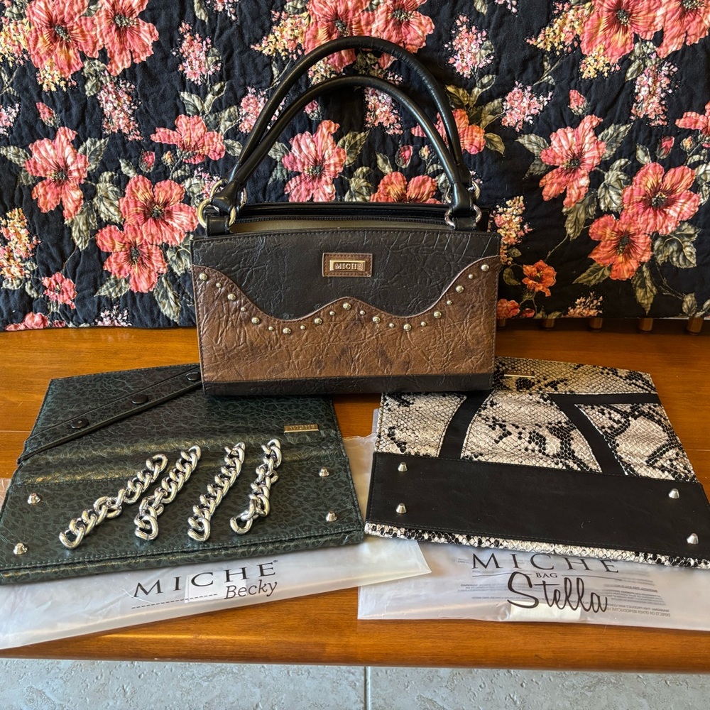 MICHE Used Black Classic Bag w/3 Shells in Excellent Condition + Chain Handles